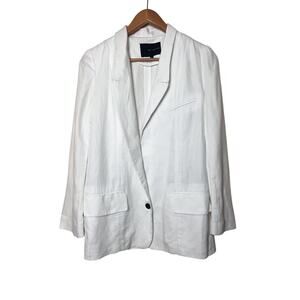 Kai-aakmann White Cotton Flax Blazer Jacket Women’s Medium Classic Minimalist